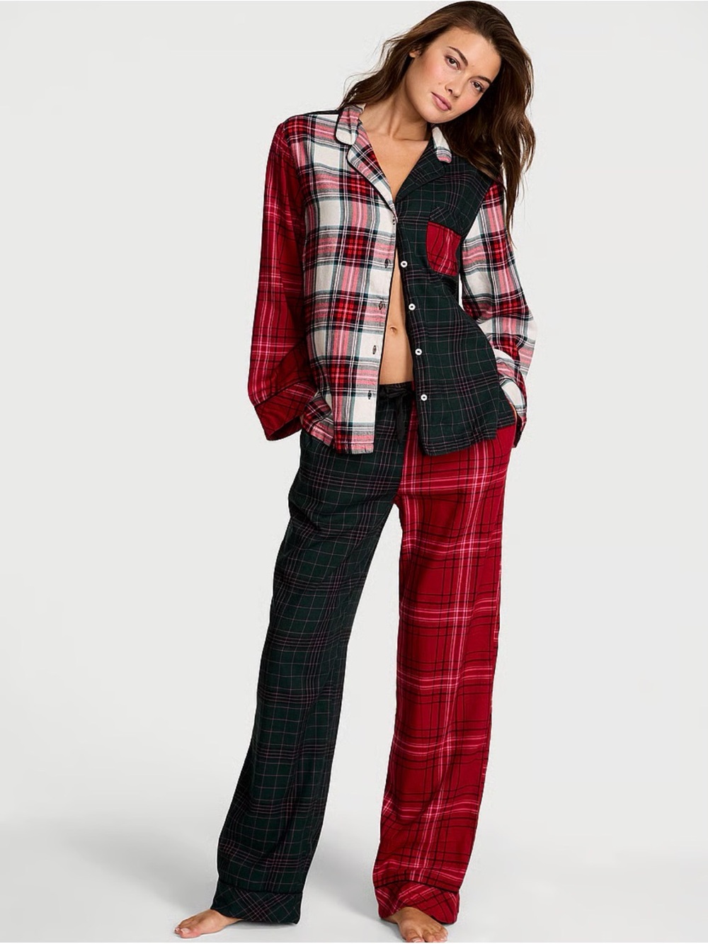 Victoria’s Secret Mix Holiday Plaid Signature Flannel Womens PJs Pajamas Sz M